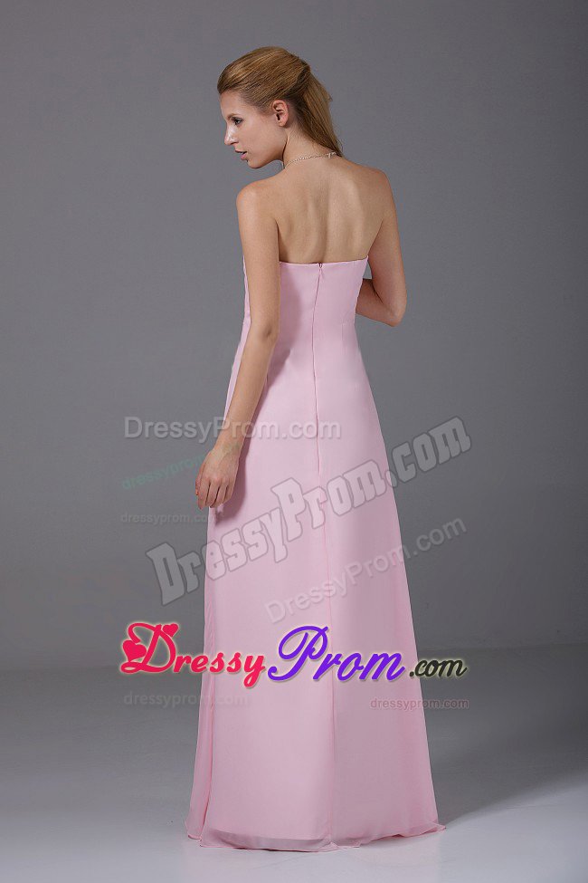 Santa Maria CA Ruched Long Quinceanera Dama Dress of Pink Chiffon