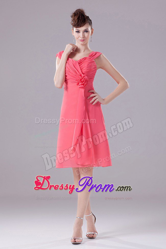 Ruches Accent Watermelon Quinceanera Dama Dress with Straps 2014