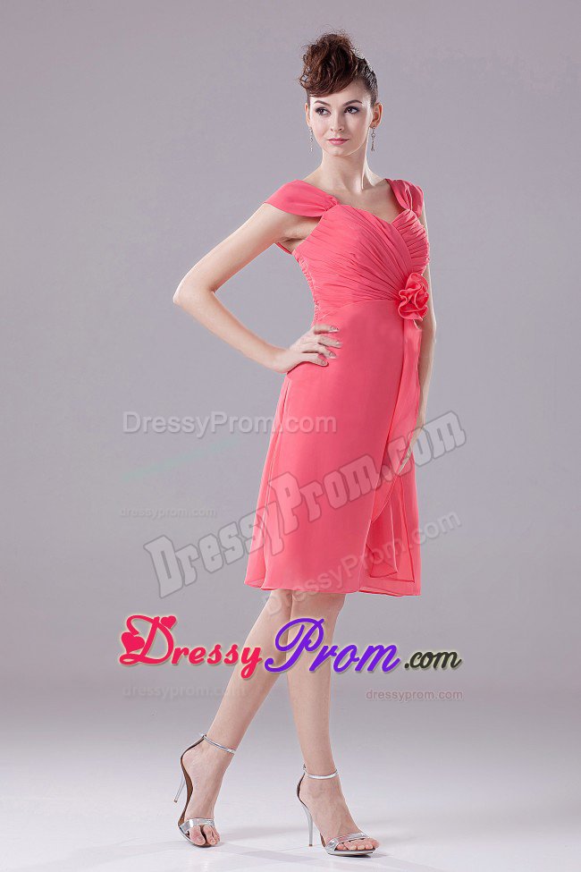 Ruches Accent Watermelon Quinceanera Dama Dress with Straps 2014