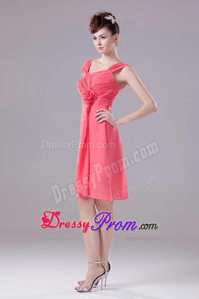 Ruches Accent Watermelon Quinceanera Dama Dress with Straps 2014