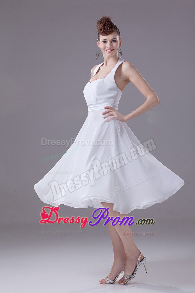 Santa Fe Springs CA White Halter Chiffon Quinceanera Dama Dress
