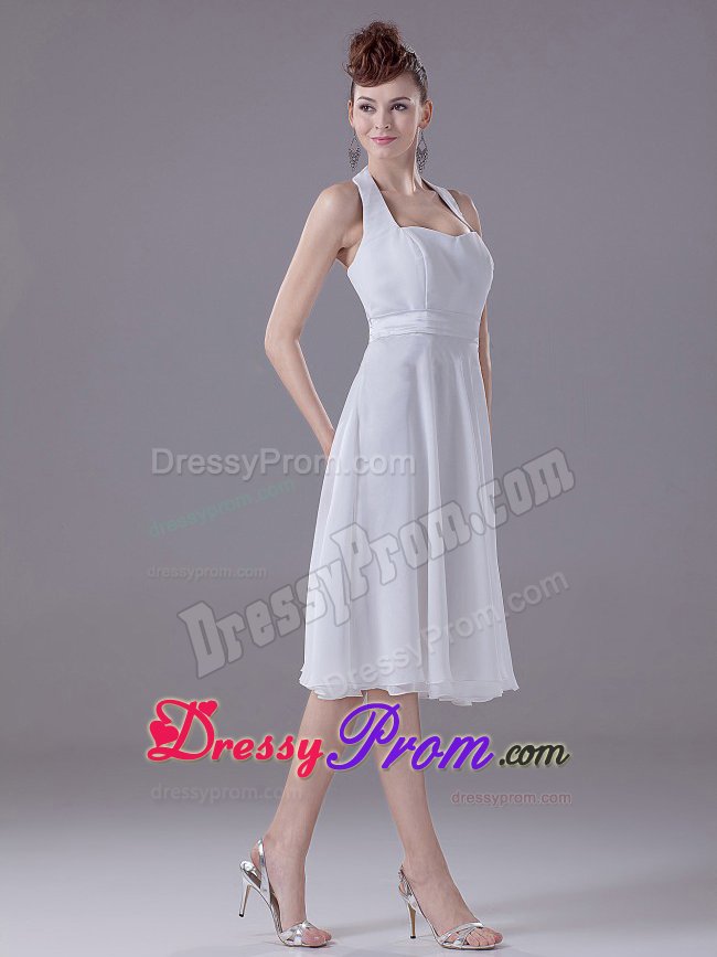 Santa Fe Springs CA White Halter Chiffon Quinceanera Dama Dress