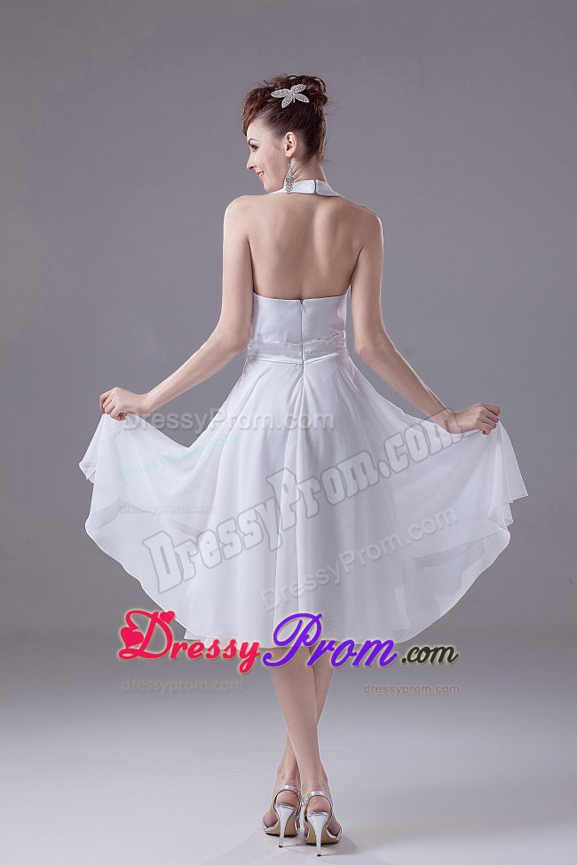Santa Fe Springs CA White Halter Chiffon Quinceanera Dama Dress