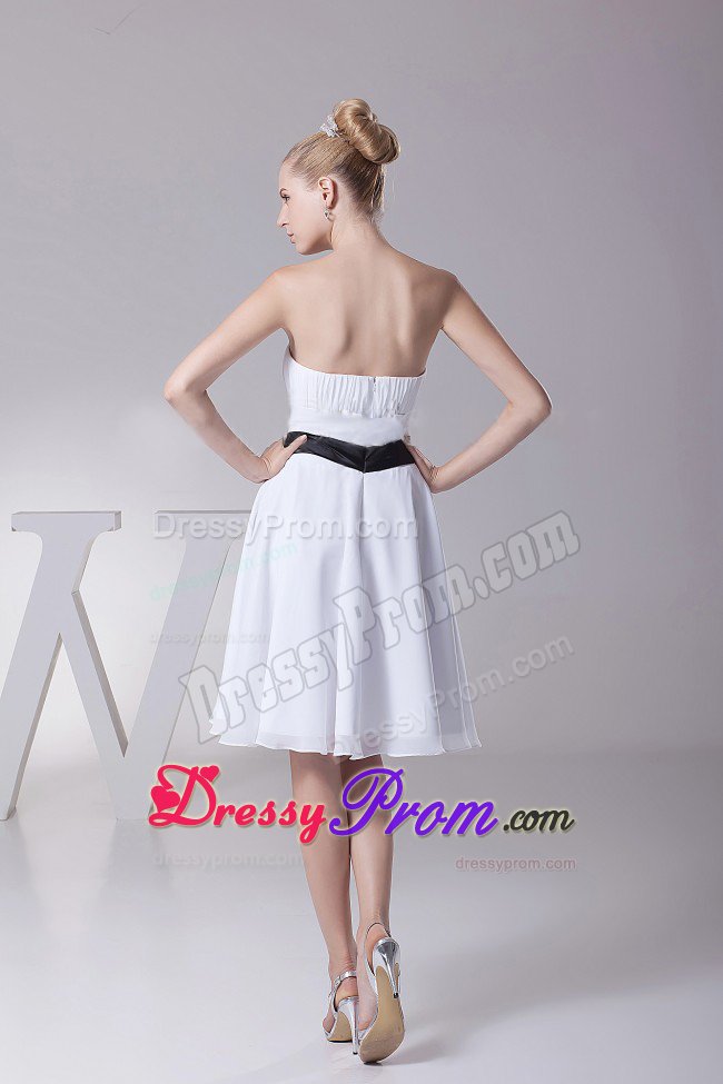 Santa Cruz CA Ruched White Quinceanera Dama Dress with Black Sash