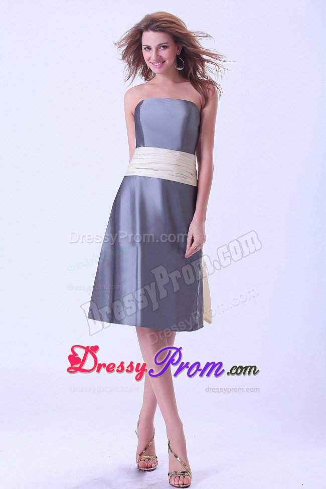 Santa Clara CA Gray Satin Quinceanera Dama Dresses with Ribbon