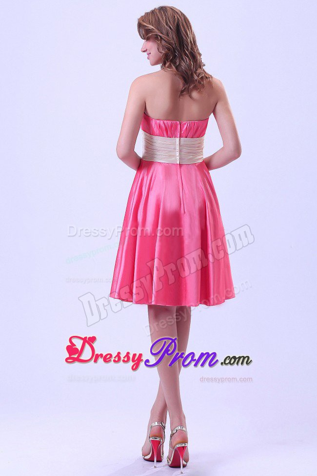 Wide Sash and Ruches Accent Quinceanera Dama Dress in Hot Pink