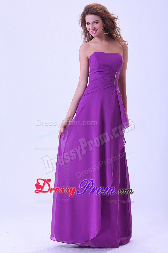 Purple Column Chiffon Floor Length Quinceanera Dama Dresses 2014