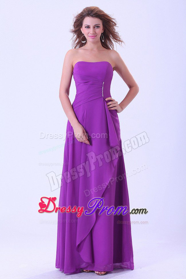 Purple Column Chiffon Floor Length Quinceanera Dama Dresses 2014