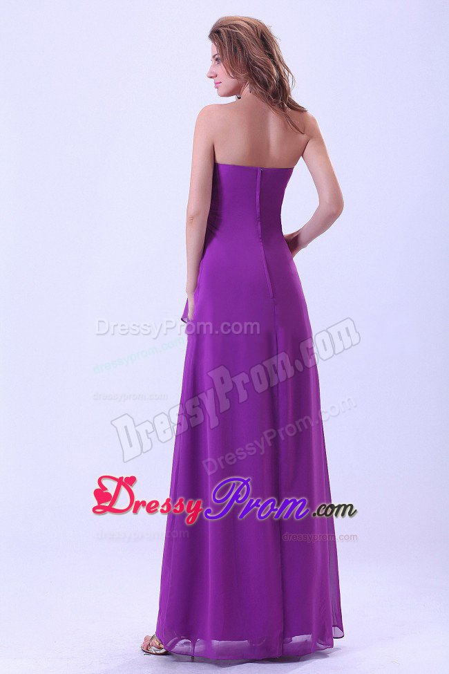 Purple Column Chiffon Floor Length Quinceanera Dama Dresses 2014