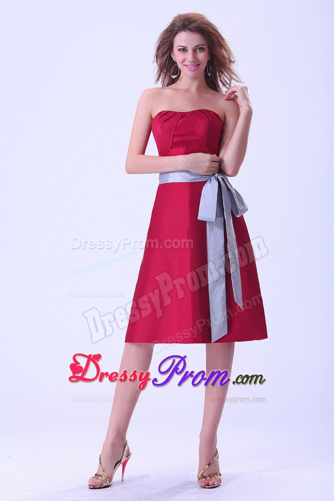 Wine Red Teal Length Strapless Sash Quinceanera Dama Dress 2014