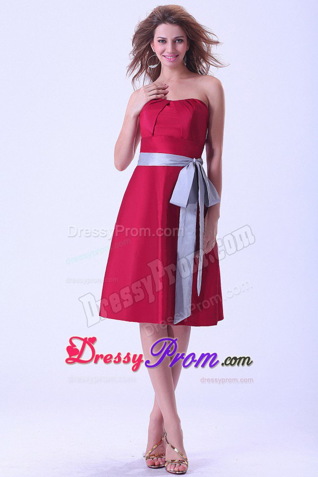 Wine Red Teal Length Strapless Sash Quinceanera Dama Dress 2014