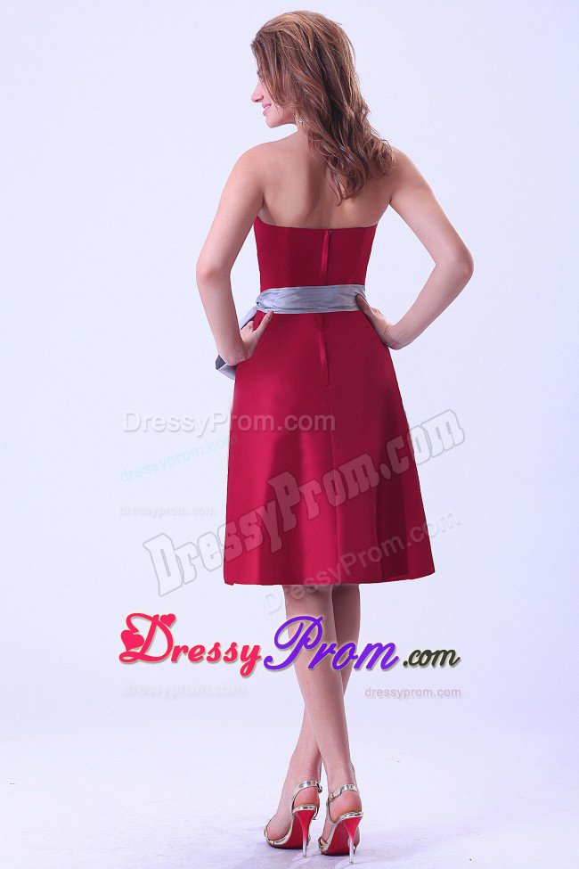 Wine Red Teal Length Strapless Sash Quinceanera Dama Dress 2014