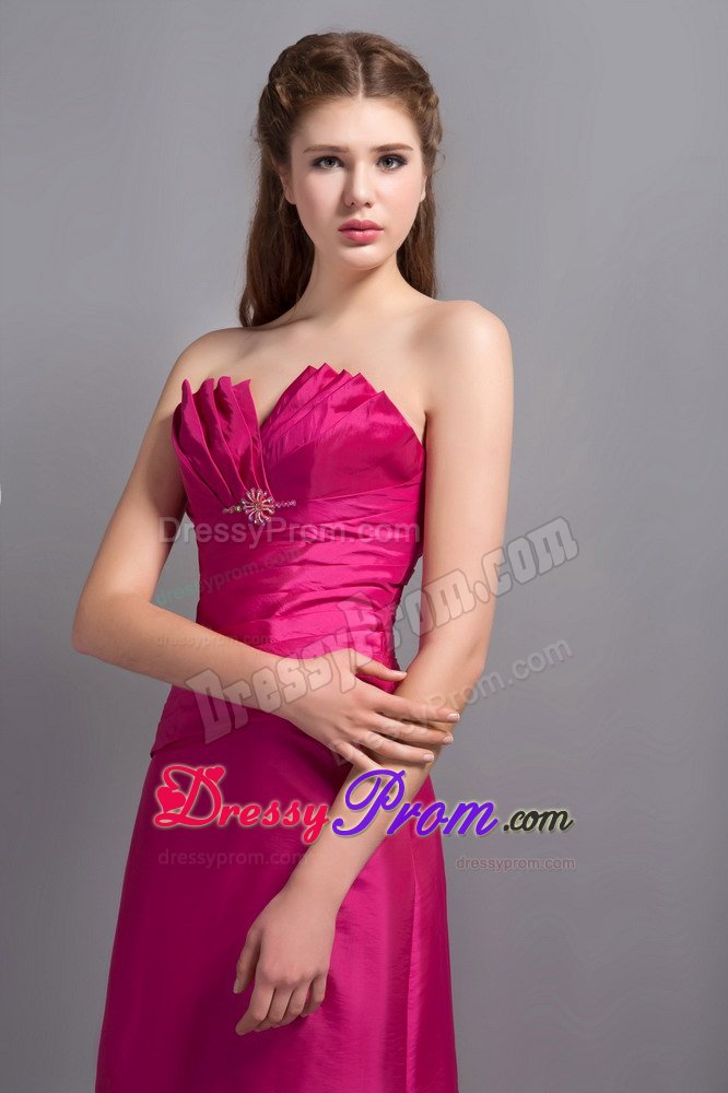 Elegant Hot Pink V-neck Dama Dress with Beading in Floor-length