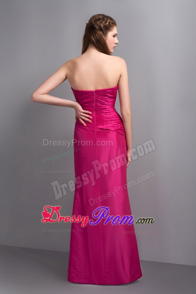 Elegant Hot Pink V-neck Dama Dress with Beading in Floor-length