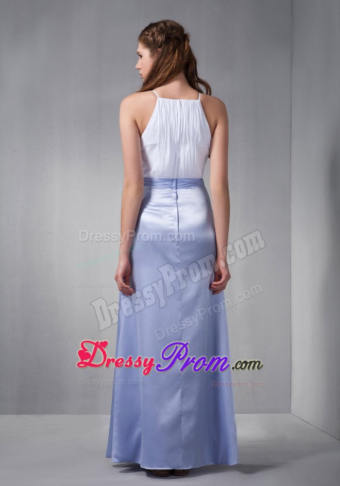 White and Lilac Bridesmaid Dama Dresses Wth Scoop Neckline and Belt