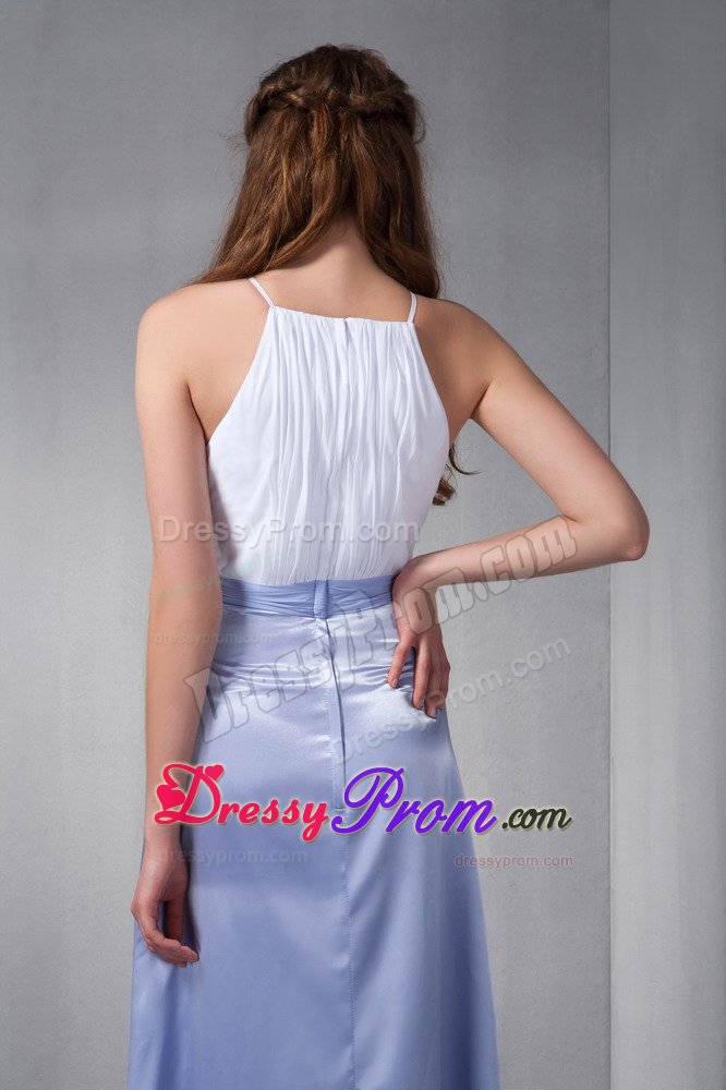 White and Lilac Bridesmaid Dama Dresses Wth Scoop Neckline and Belt