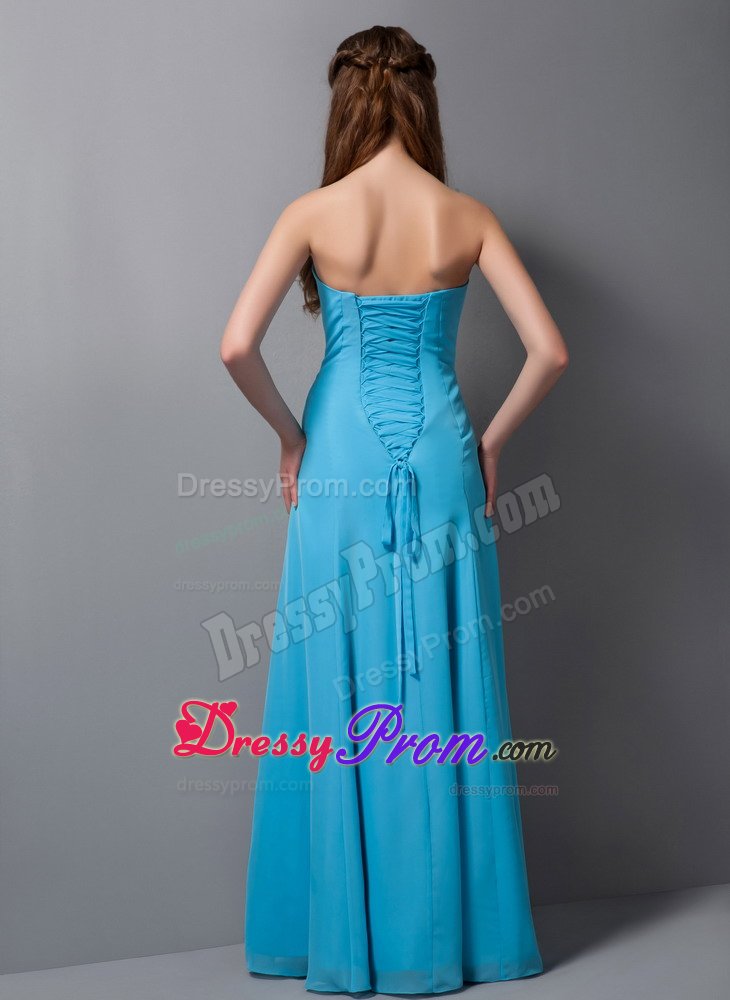 Aqua Blue Column Chiffon Dama Dress for Quinceanera with Little Ruffles