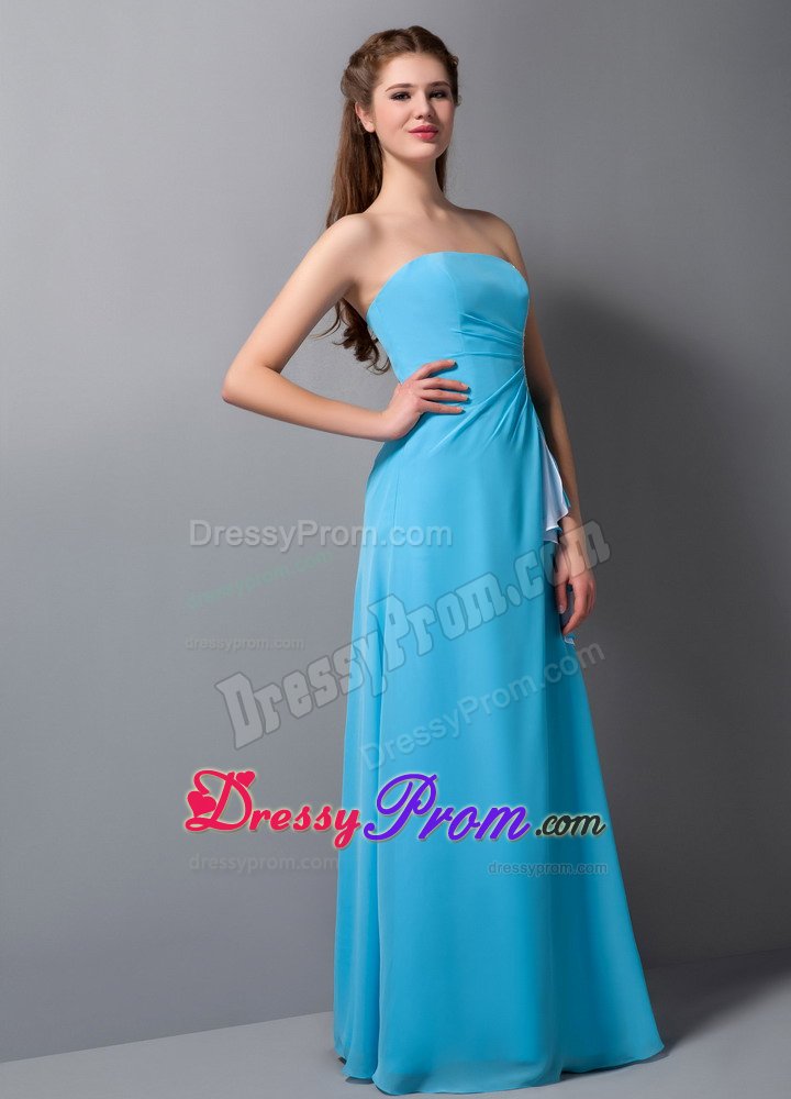 Aqua Blue Column Chiffon Dama Dress for Quinceanera with Little Ruffles