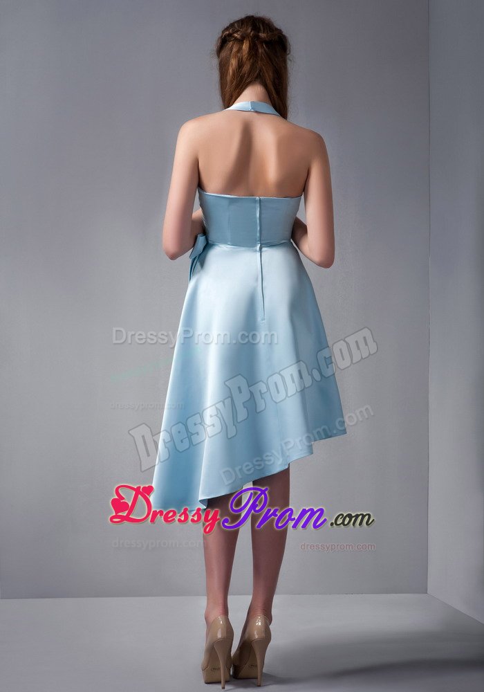 Sky Blue A-line Halter Top Dresses for Damas with Asymmetrical Hemline