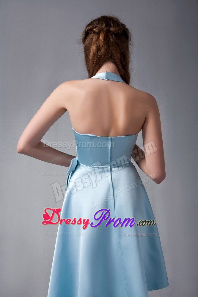 Sky Blue A-line Halter Top Dresses for Damas with Asymmetrical Hemline