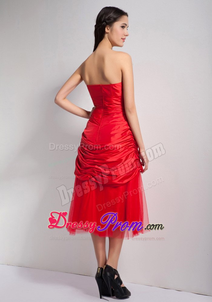 Red Taffeta and Tulle Dama Dress with Hand-made Flowers and Ruche