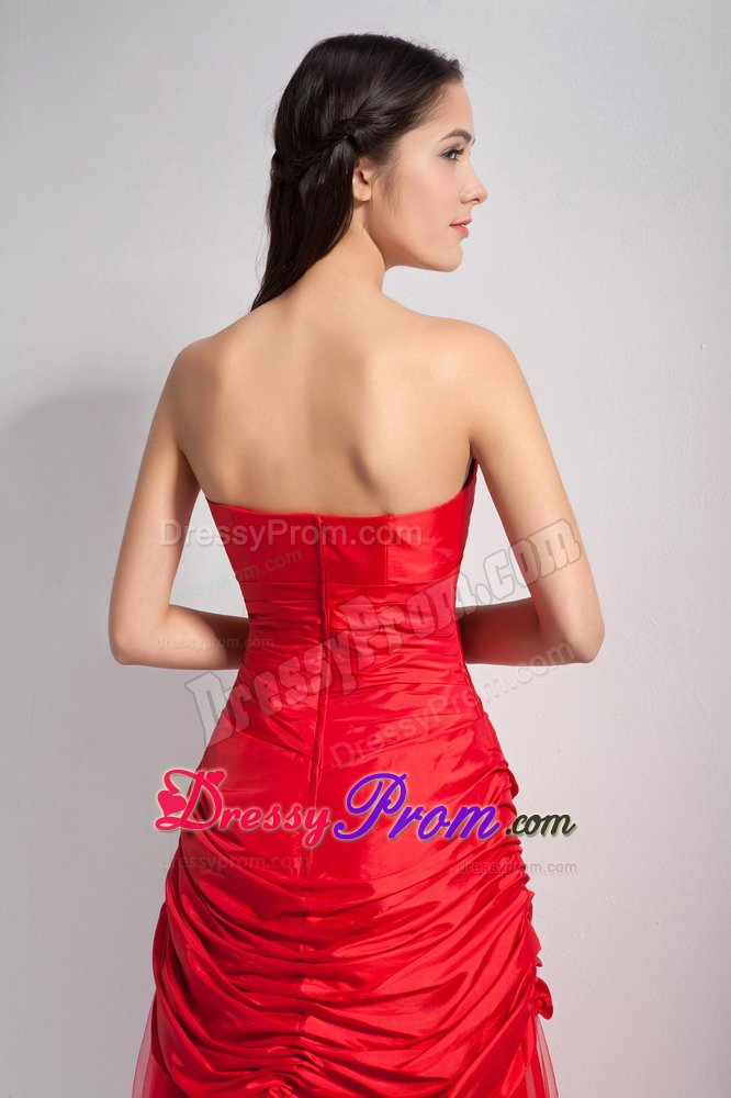Red Taffeta and Tulle Dama Dress with Hand-made Flowers and Ruche