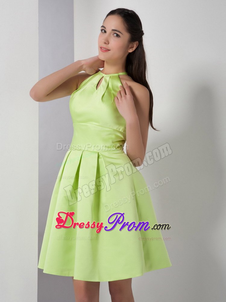 Yellow Green High-Neck Quince Dama Dress by Elastic Woven Satin