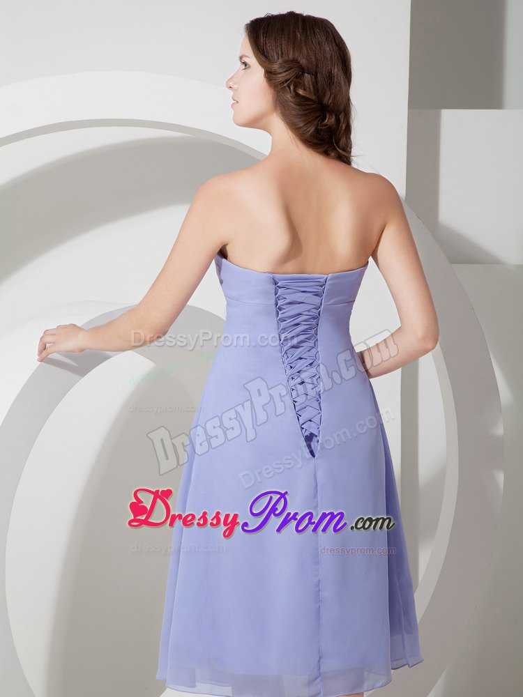 Simple Lilac Chiffon Dama Dress with Strapless Neckline and Beading