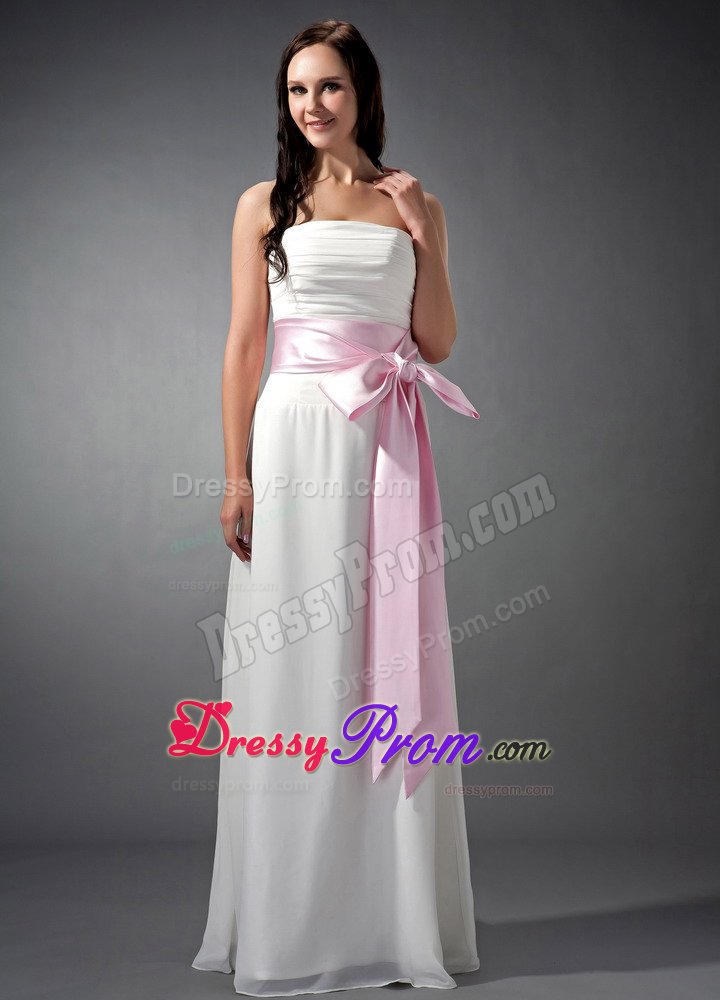 Floor-length White Dress For Quinceanera Strapless with Bowknot