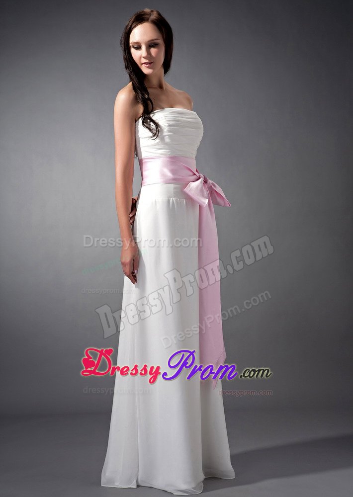 Floor-length White Dress For Quinceanera Strapless with Bowknot