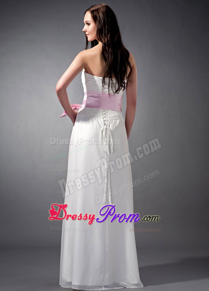 Floor-length White Dress For Quinceanera Strapless with Bowknot