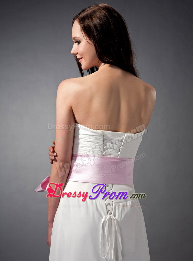 Floor-length White Dress For Quinceanera Strapless with Bowknot