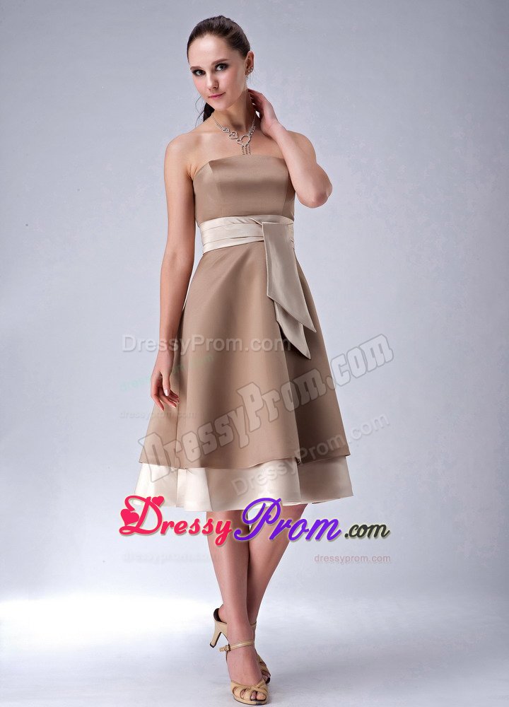 Multi-tiered Satin Quinces Dresses Strapless with Sash Lace up Back