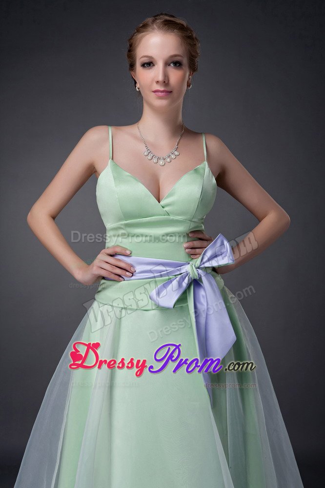 Apple Green Sweet 15 Dresses Organza Spaghetti Straps Bowknot