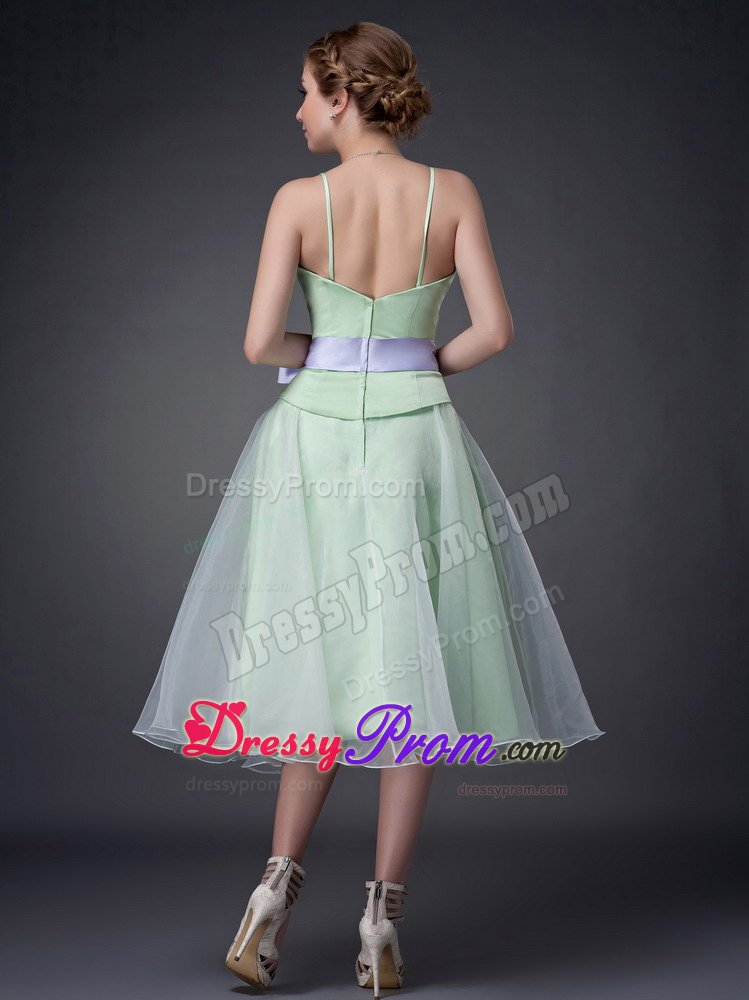 Apple Green Sweet 15 Dresses Organza Spaghetti Straps Bowknot