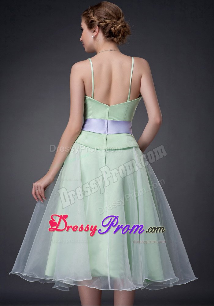 Apple Green Sweet 15 Dresses Organza Spaghetti Straps Bowknot