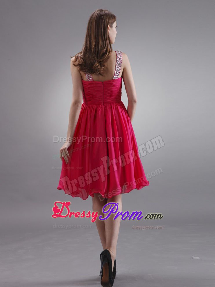Chiffon Ruching Quinceanera Gown Beading Straps in Coral Red