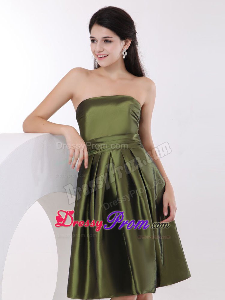 Luxurious Strapless Quinceanera Dresses Knee-length in Olive Green