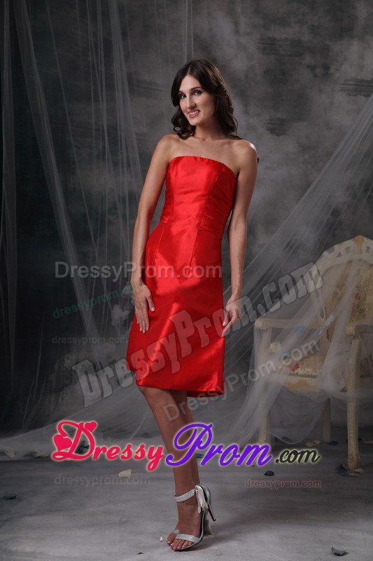 Knee-length Taffeta Strapless Red Dama Dress Ruched under 100