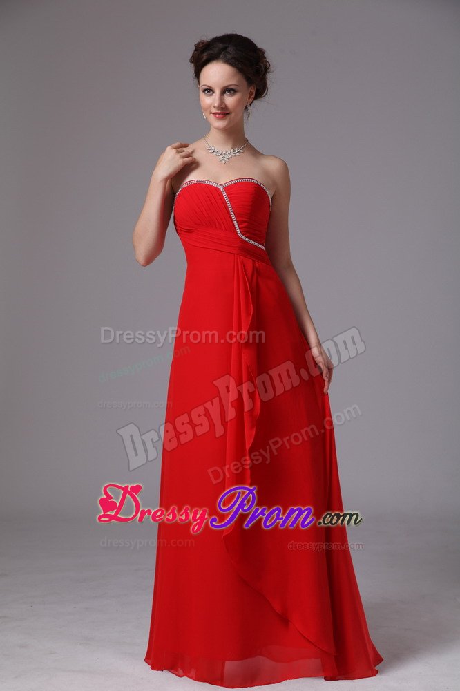 Red Chiffon Sweetheart Ruche Beaded Quinceanera Dama Dresses
