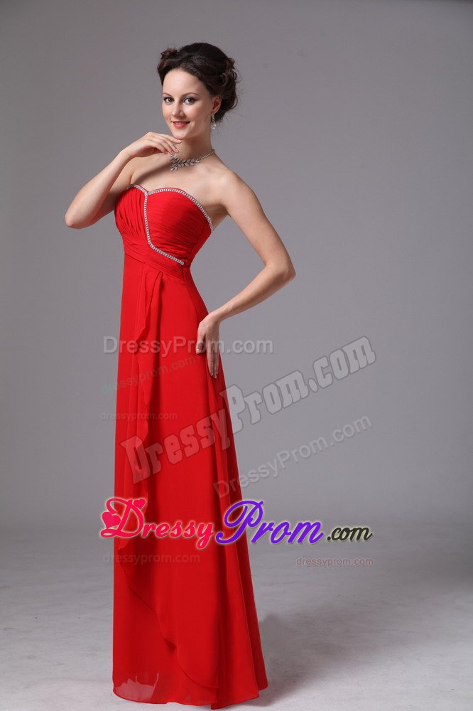 Red Chiffon Sweetheart Ruche Beaded Quinceanera Dama Dresses