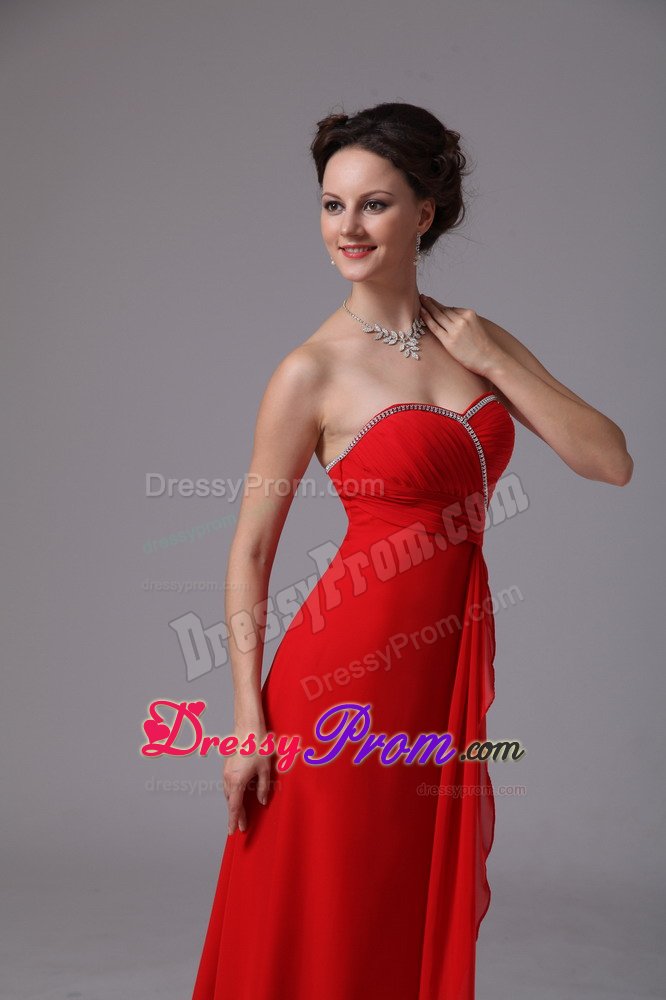 Red Chiffon Sweetheart Ruche Beaded Quinceanera Dama Dresses