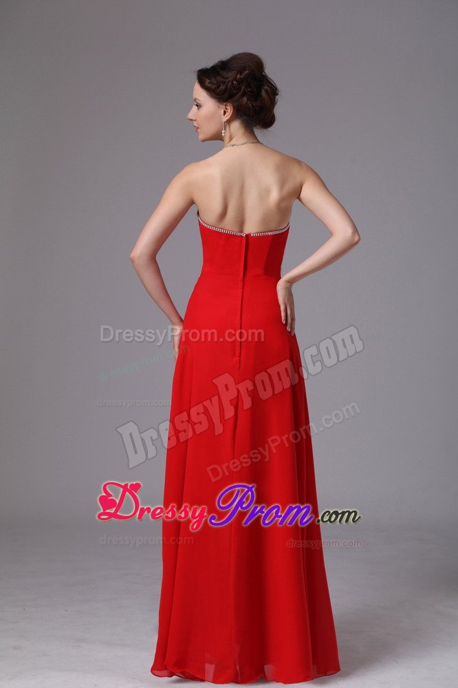 Red Chiffon Sweetheart Ruche Beaded Quinceanera Dama Dresses
