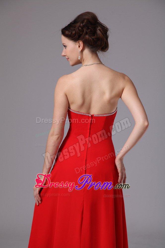 Red Chiffon Sweetheart Ruche Beaded Quinceanera Dama Dresses