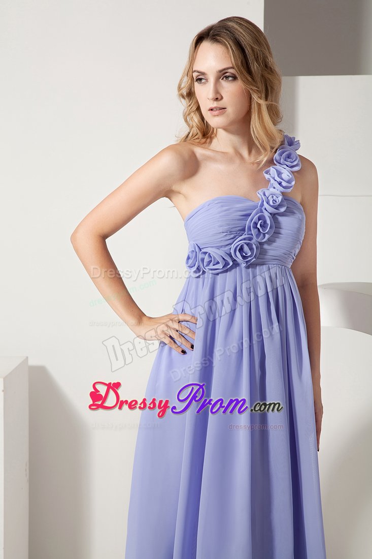 One Shoulder Lilac Chiffon Dama Dress with Hand Made Flowers
