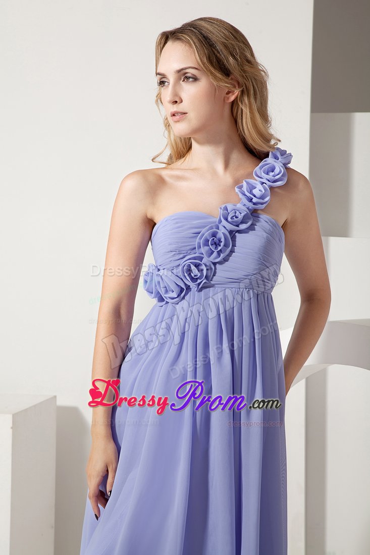 One Shoulder Lilac Chiffon Dama Dress with Hand Made Flowers