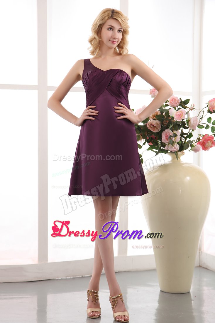 One Shoulder Mini-length Purple Taffeta Dama Dress under 100