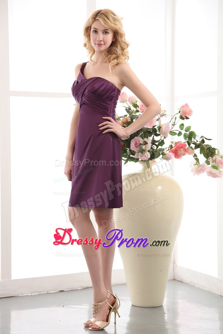 One Shoulder Mini-length Purple Taffeta Dama Dress under 100