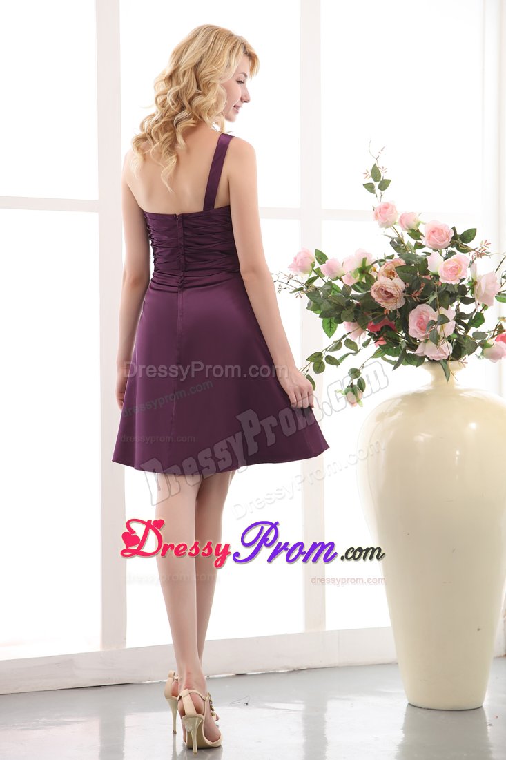 One Shoulder Mini-length Purple Taffeta Dama Dress under 100