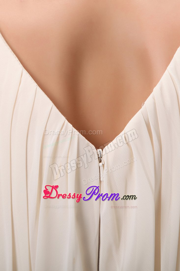 Mini-length Chiffon Champagne Scoop A-line Dama Dress Ruched